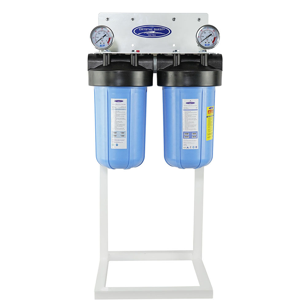 Double / 1" / With System Stand Compact Whole House Water Filter, Alkalizing (2-4 GPM | 1-2 people) - Whole House Water Filters - Crystal Quest