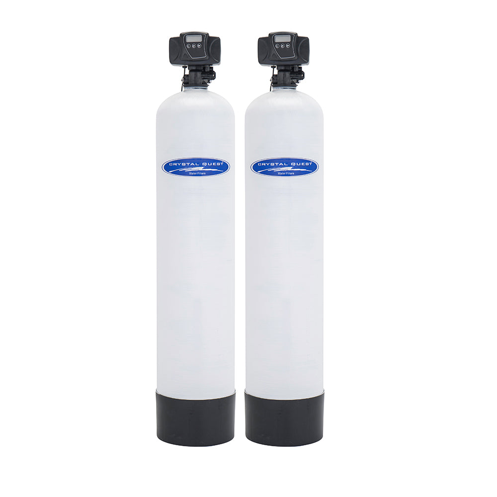 Sulfate Removal Whole House System, two white fiberglass tanks with digital control heads