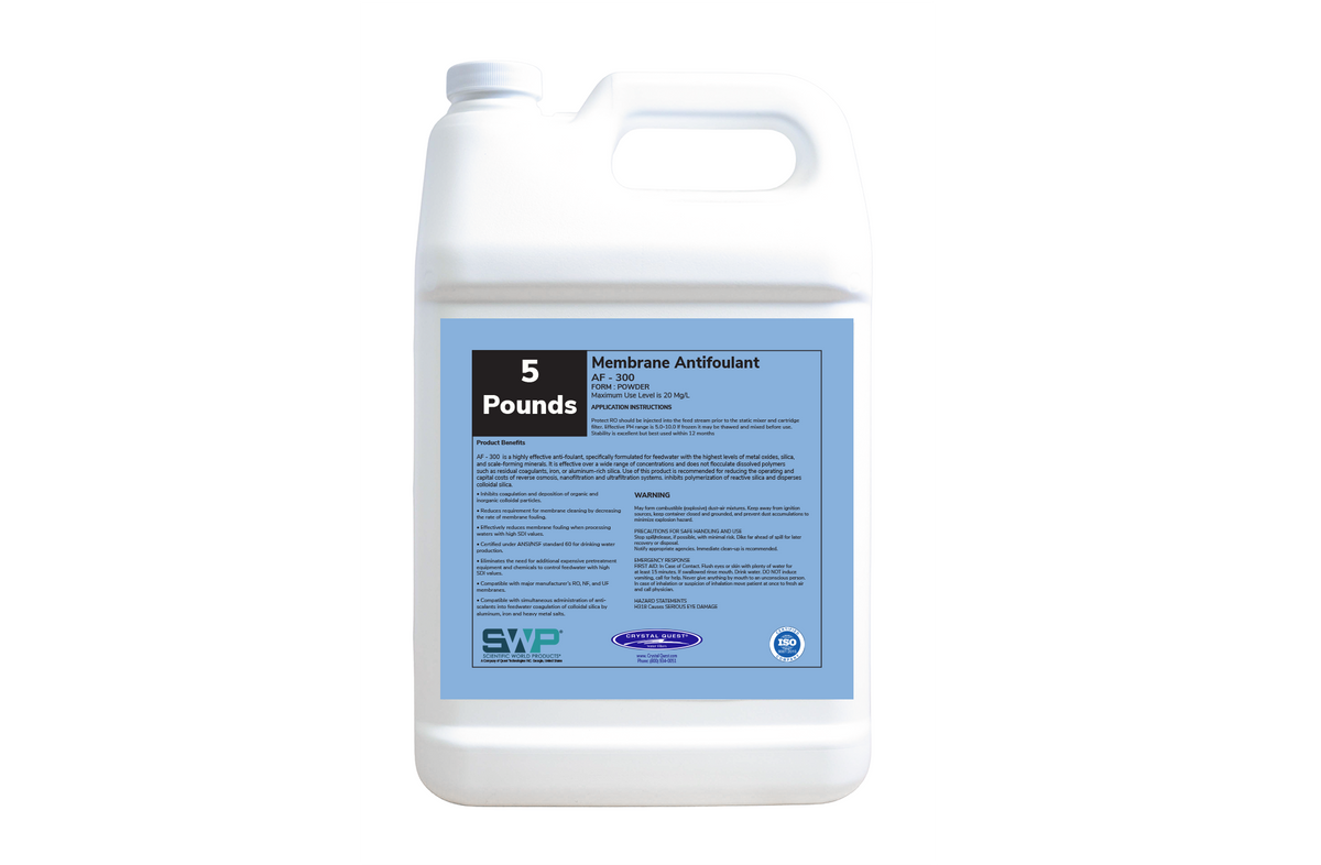 Membrane Antifoulant, 5 pound white jug with blue product label, front view