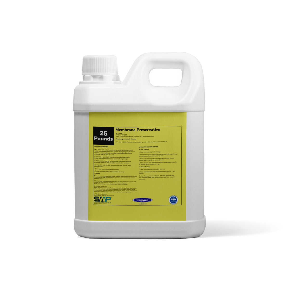 Membrane Preservative, 25 pound white jug with yellow product label, front view