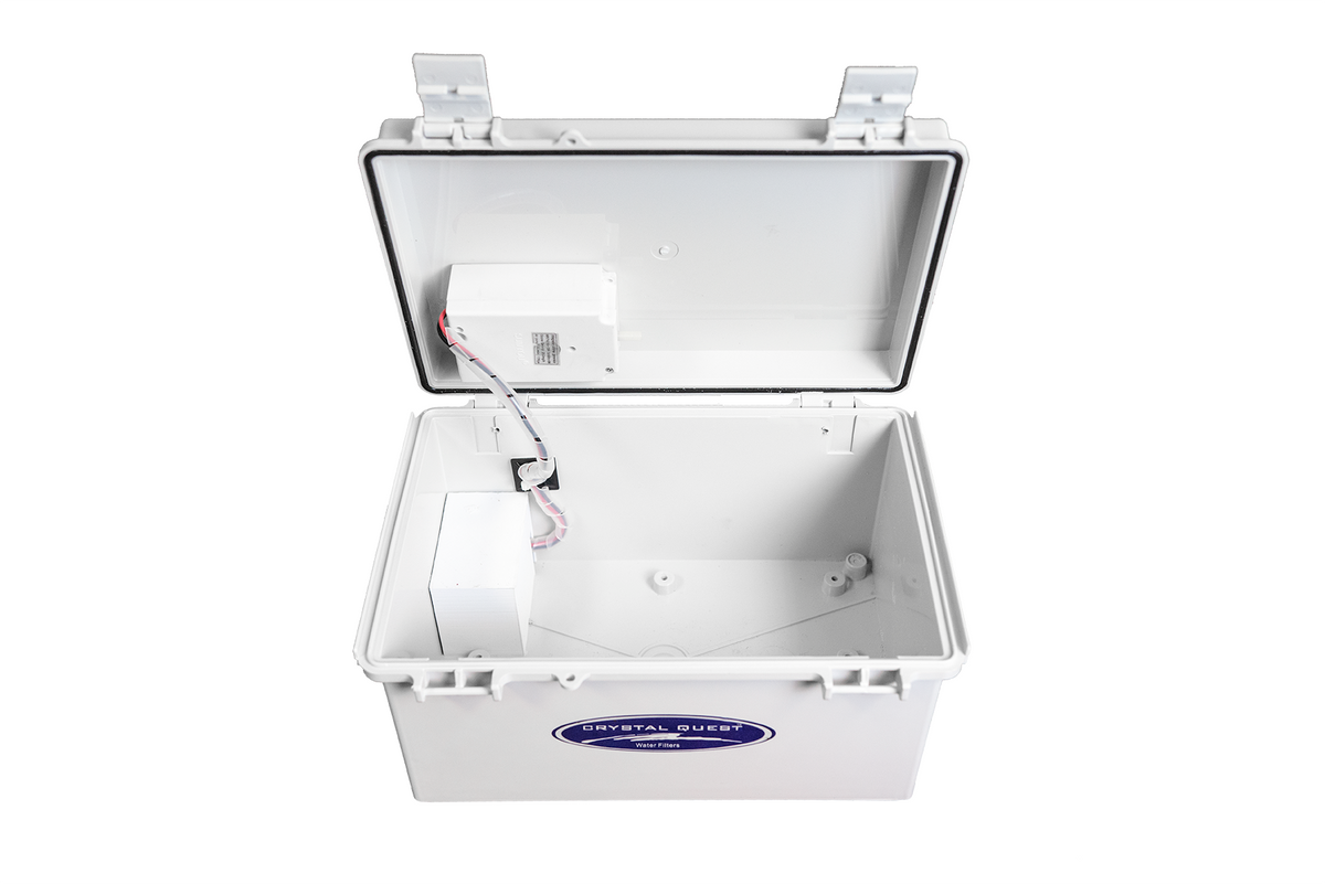 Quest Micro-Blaster Ozone Disinfection Box open, ozone module mounted inside the lid