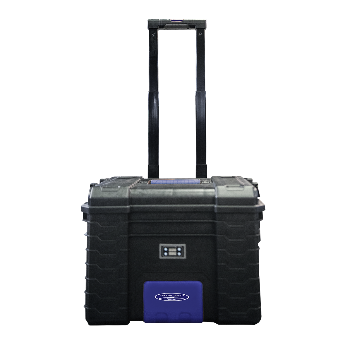 Quest Micro-Blaster Rover Portable Ozone Generator, black rolling case with extended handle and timer display, front view