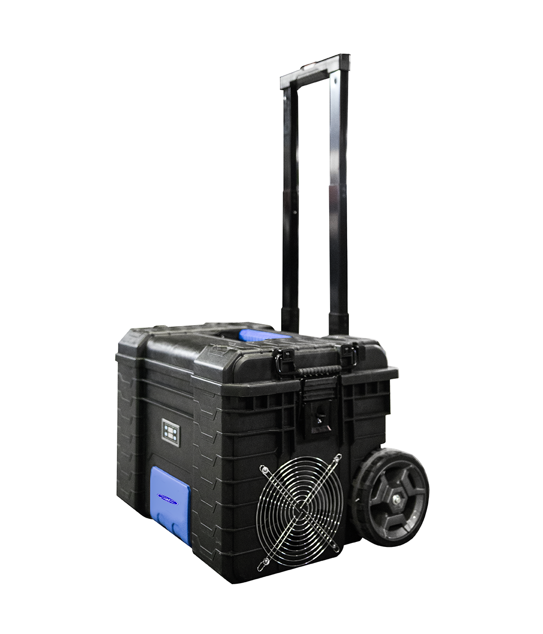 Quest Micro-Blaster Rover Portable Ozone Generator, angled view showing wheels, side fan and telescoping handle