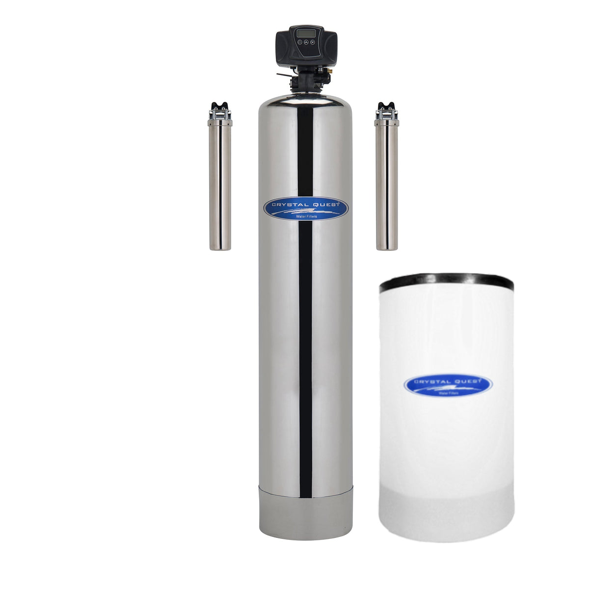 Stainless Steel / 1.5 Whole House Water Softener with Pre/Post Filtration - Whole House Water Filters - Crystal Quest