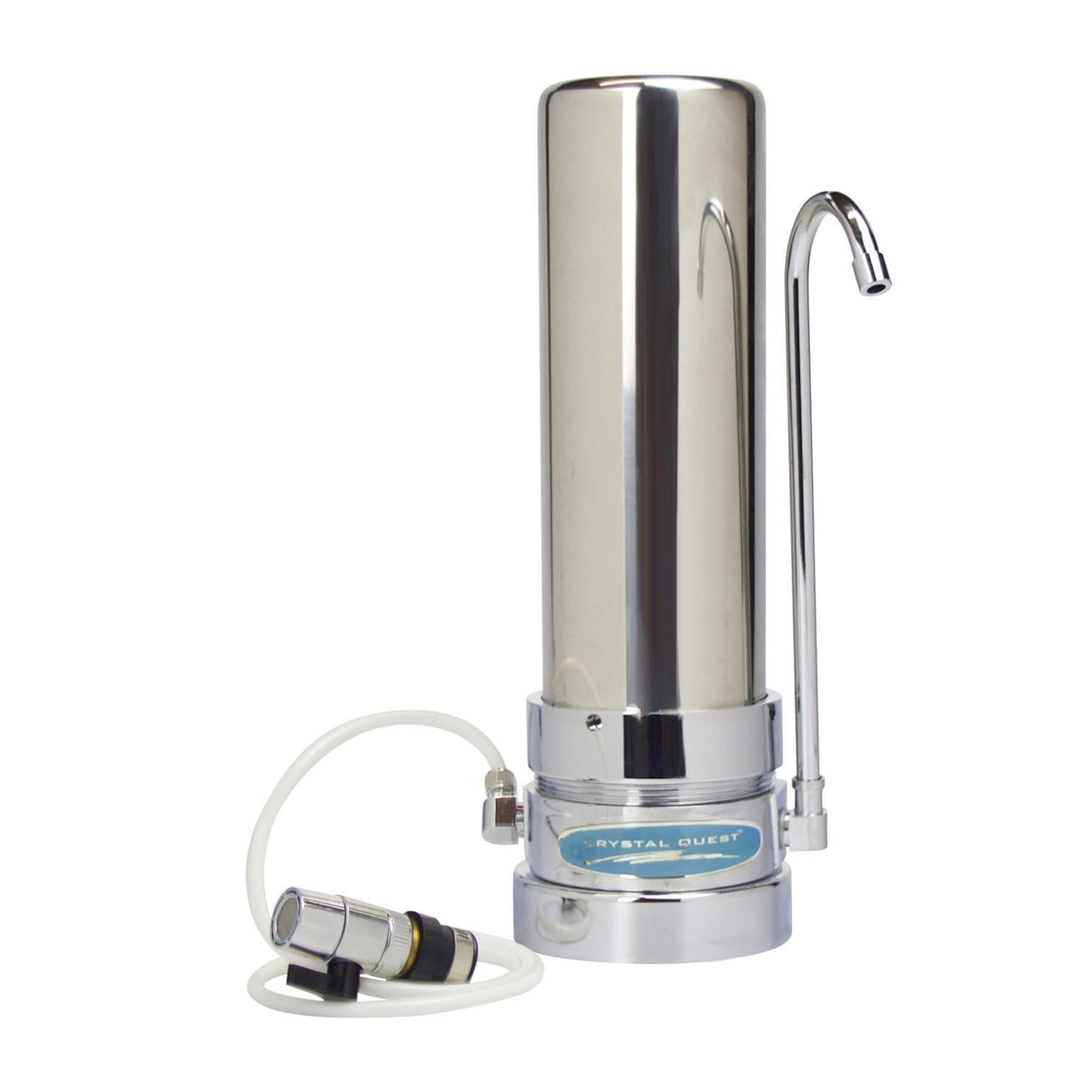 Arsenic Removal SMART Single Cartridge Countertop Water Filter, stainless steel housing with chrome spout and diverter hose