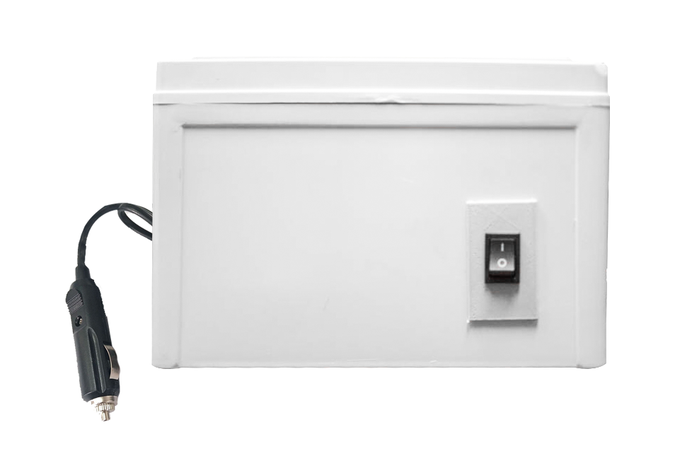 Quest Micro-Blaster Transportation Ozone Generator, side view with on/off rocker switch and car power plug
