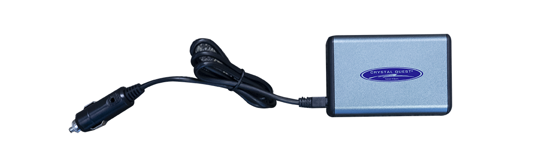 Transportation and Ride-sharing Quest Micro-Blaster Ozone Generator, compact blue-gray unit with car power plug cord