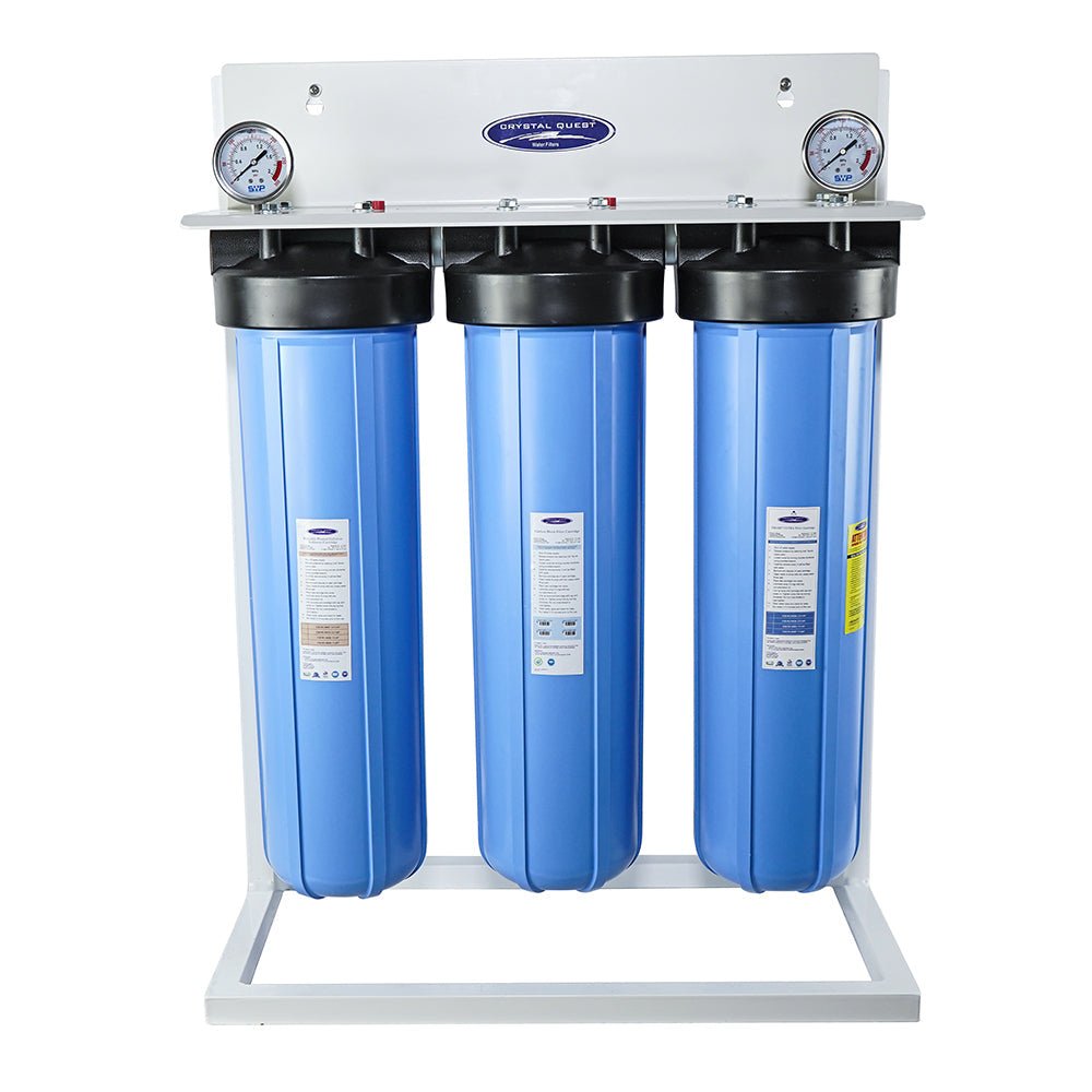Triple / 1" / With System Stand Big Blue Whole House Water Filter, Arsenic Removal (4-6 GPM | 1-2 people) - Whole House Water Filters - Crystal Quest