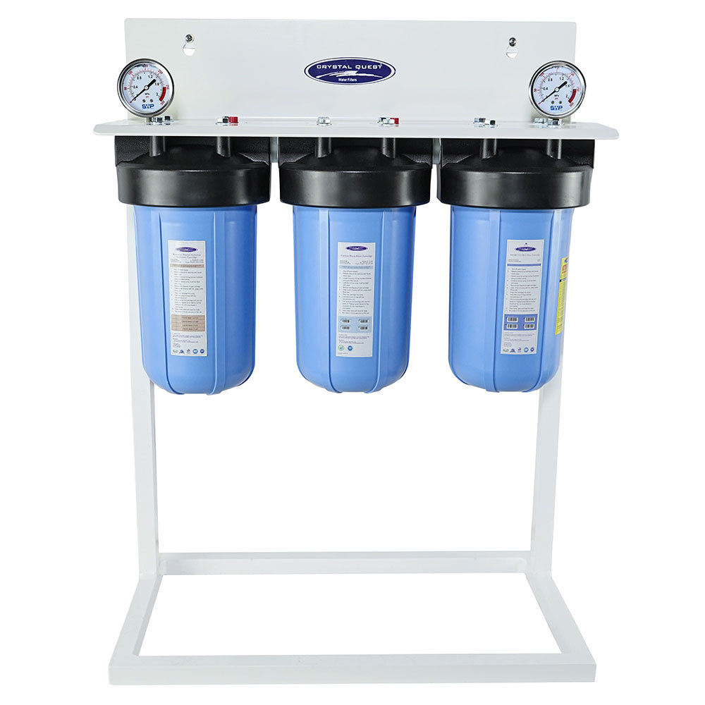 Triple / 1" / With System Stand Compact Whole House Water Filter, Alkalizing (2-4 GPM | 1-2 people) - Whole House Water Filters - Crystal Quest