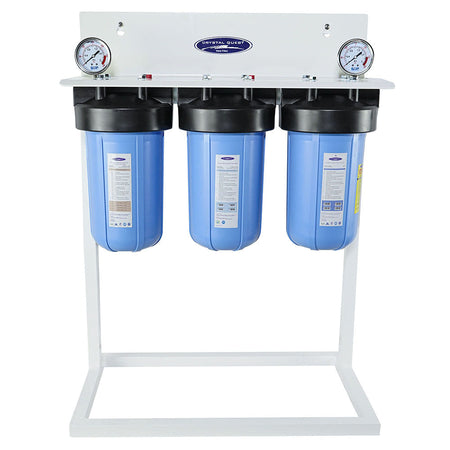 Triple / 1" / With System Stand Compact Whole House Water Filter | Metal Removal (2-4 GPM | 1-2 people) - Whole House Water Filters - Crystal Quest