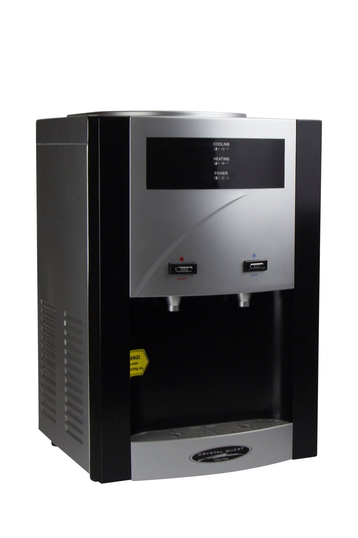 TURBO Countertop Bottleless Water Cooler, three quarter side view showing vented side panel
