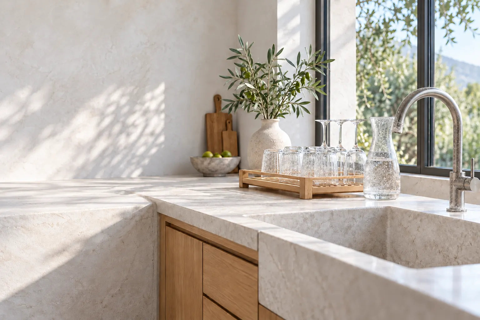 Illustration of a kitchen counter with hard water mineral spots